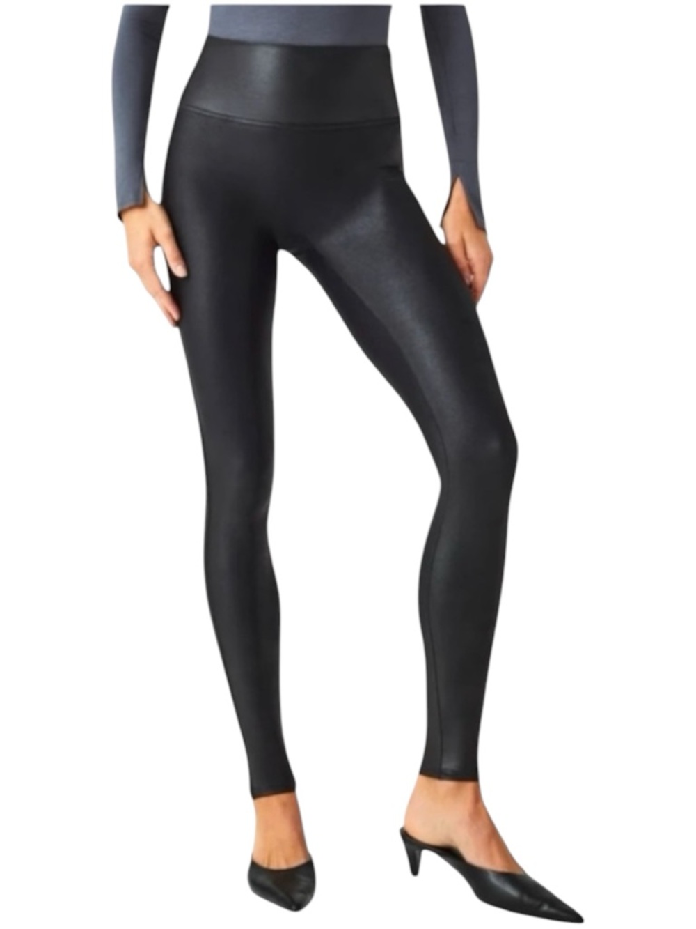 SPANX Black Faux Leather Leggings Womens Size 2XL